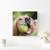 Golden Retriever met Tennis Ball Vierkante Klok (Huis)