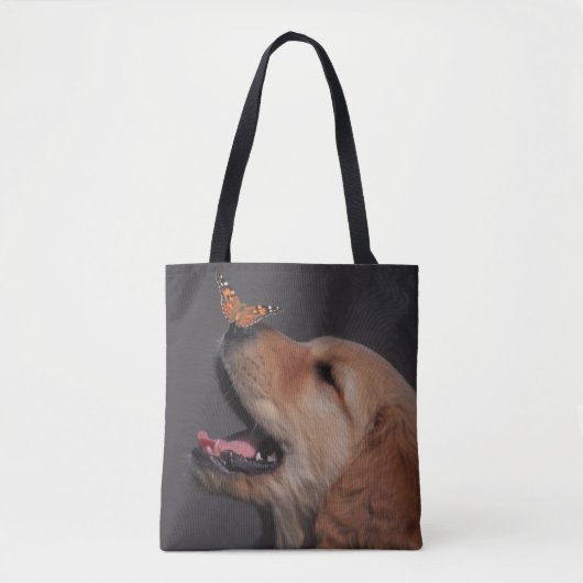 Golden Retriever met vlinder op zijn neus Tote Bag (Voorkant)