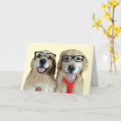 Golden retriever met Wenskaart van nerd-glazen Kaart (Gele Bloem)