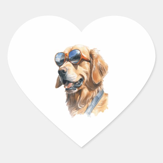 Golden Retriever met zonnebril 2 Hart Sticker (Voorkant)