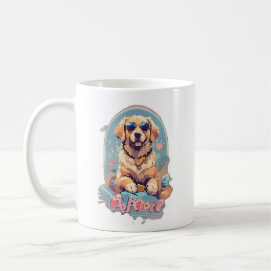 Golden retriever met zonnebril koffiemok (Links)