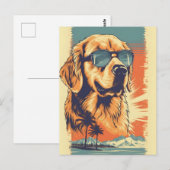 Golden-retriever met zonnebril op een strand briefkaart (Voorkant / Achterkant)