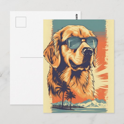 Golden-retriever met zonnebril op een strand briefkaart (Voorkant / Achterkant)