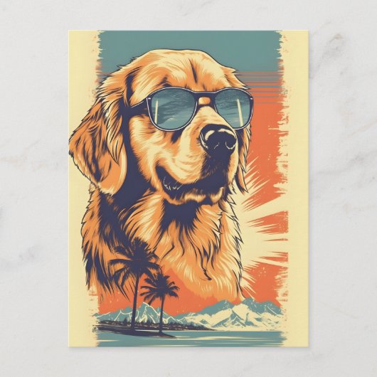 Golden-retriever met zonnebril op een strand briefkaart (Voorkant)