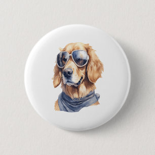 Golden Retriever met zonnebril Ronde Button 5,7 Cm