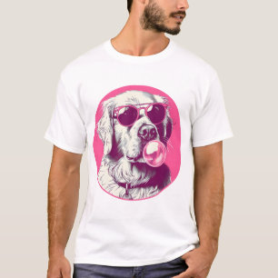 Golden Retriever met zonnebril roze bubble gum T-shirt