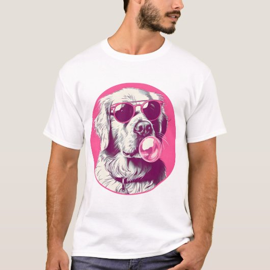 Golden Retriever met zonnebril roze bubble gum T-shirt (Voorkant)