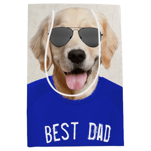 Golden Retriever met zonnebril voor pa Medium Cadeauzakje (Voorkant)