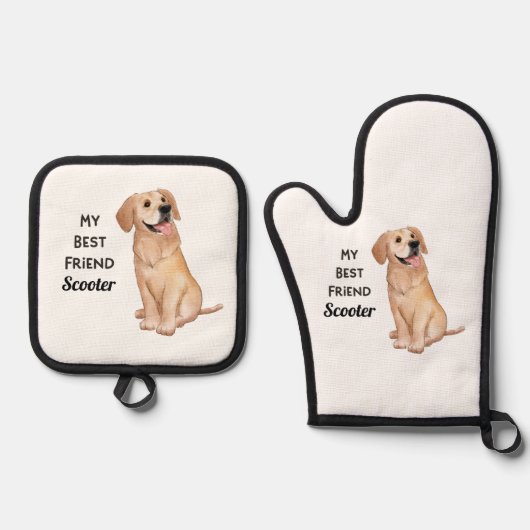 Golden Retriever Mijn beste vriend - aangepaste na Ovenwant & Pannenlap Set (Voorkant)