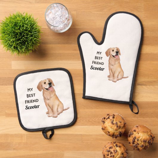Golden Retriever Mijn beste vriend - aangepaste na Ovenwant & Pannenlap Set (Top down)