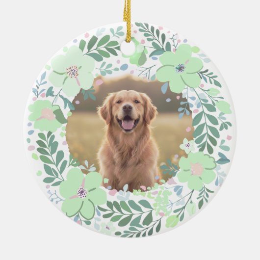 Golden Retriever Mint Green Custom Photo Memorial  Keramisch Ornament (Achterkant)