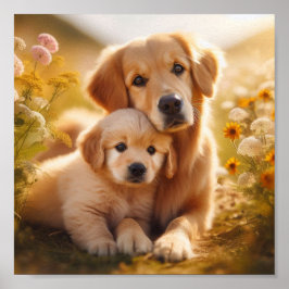 Golden Retriever moeder en haar puppy Poster