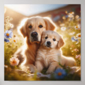 Golden Retriever moeder en haar puppy Poster (Voorkant)