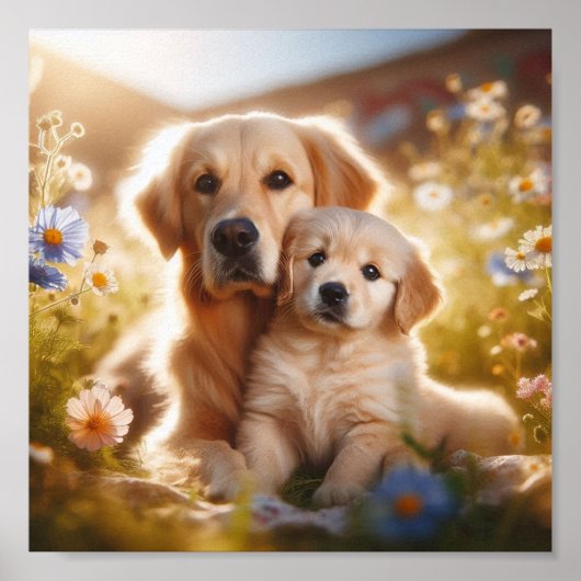 Golden Retriever moeder en haar puppy Poster (Voorkant)