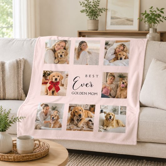 Golden Retriever Moeder Roze Foto Collage Fleece Deken