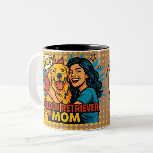 Golden Retriever Mom Pop Art Mug - Customizable Tweekleurige Koffiemok (Voorkant links)