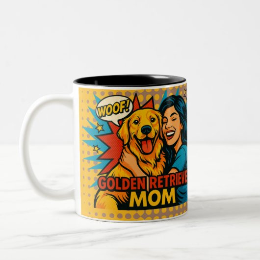Golden Retriever Mom Pop Art Mug - Customizable Tweekleurige Koffiemok (Links)