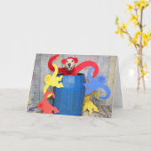 Golden Retriever Monkey Barrel Birthday Kaart (Gele Bloem)