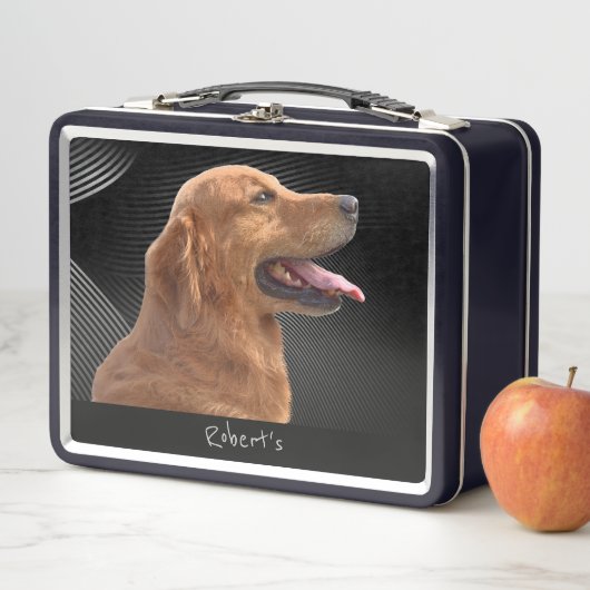 Golden Retriever Monogrammed Metal Lunch Box (In situ)