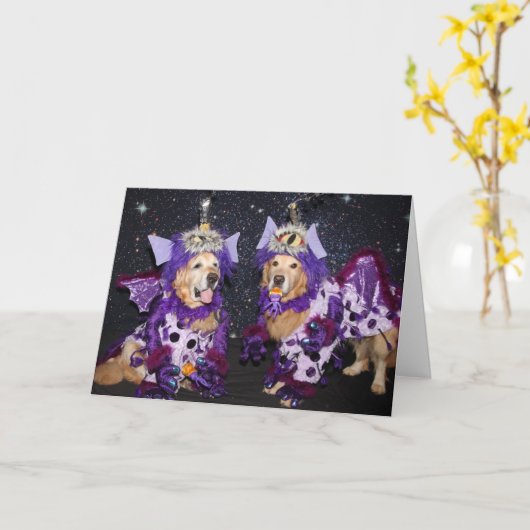 Golden Retriever Monster eet Paarse mensen Kaart (Gele Bloem)