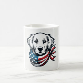 Golden Retriever Mug with American Flag Scarf Koffiemok