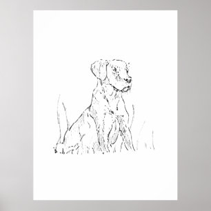 Golden Retriever Muurkunst Poster, Inkt Illustrati Poster