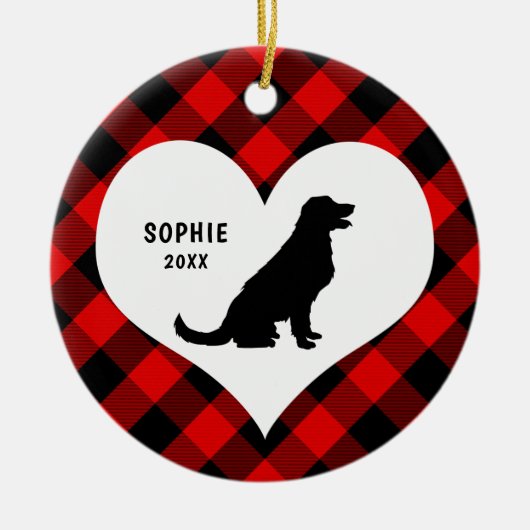 Golden Retriever name + date Red Pset Keramisch Ornament (Voorkant)