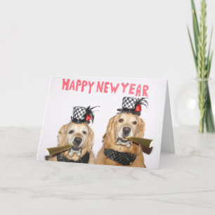 Golden Retriever New Years Horns Kaart