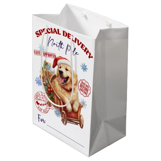 Golden Retriever Noordpool Delivery Medium Cadeauzakje (Achterkant Gekanteld)