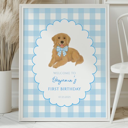 Golden Retriever One Golden Year Birthday Welcome Poster