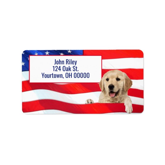 Golden Retriever op Amerikaanse vlag Etiket (Voorkant)