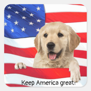 Golden Retriever op Amerikaanse vlag Vierkante Sticker