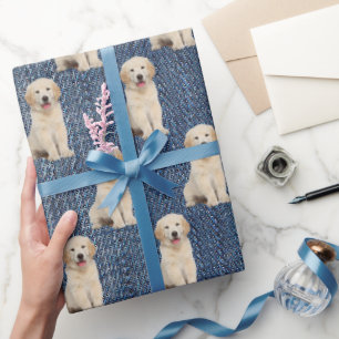 Golden Retriever op Blue Jean Denim Cadeaupapier