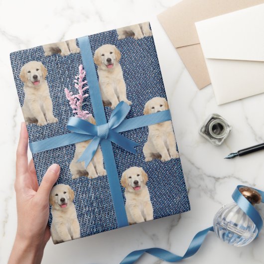 Golden Retriever op Blue Jean Denim Cadeaupapier (Geschenken)