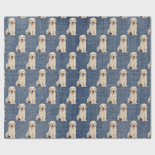 Golden Retriever op Blue Jean Denim Cadeaupapier (Vlak)