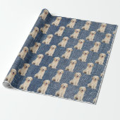 Golden Retriever op Blue Jean Denim Cadeaupapier (Uitgerold)
