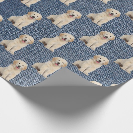 Golden Retriever op Blue Jean Denim Cadeaupapier (Hoek)