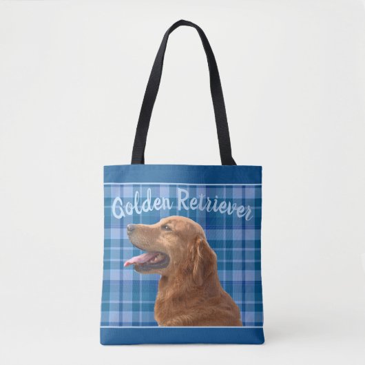 Golden Retriever op Blue Plaid Tote Bag (Voorkant)