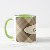 Golden retriever op bruin geruite patroon met naam mok (Links)