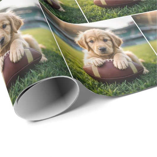 Golden Retriever op een Football Cadeaupapier (Rol Hoek)
