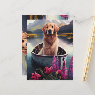 Golden Retriever op een peddel: Een Schilderachtig Briefkaart