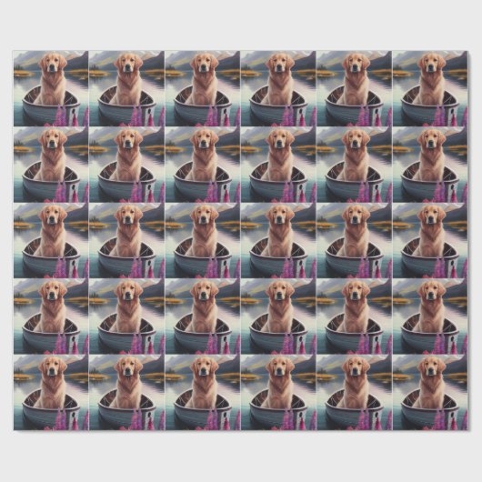 Golden Retriever op een peddel: Een Schilderachtig Cadeaupapier (Vlak)