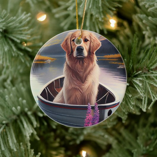 Golden Retriever op een peddel: Een Schilderachtig Keramisch Ornament (Boom)