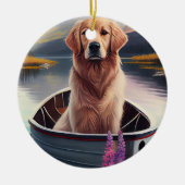Golden Retriever op een peddel: Een Schilderachtig Keramisch Ornament (Voorkant)