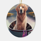 Golden Retriever op een peddel: Een Schilderachtig Keramisch Ornament (Links)