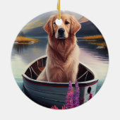 Golden Retriever op een peddel: Een Schilderachtig Keramisch Ornament (Achterkant)