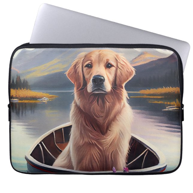 Golden Retriever op een peddel: Een Schilderachtig Laptop Sleeve (Voorkant)