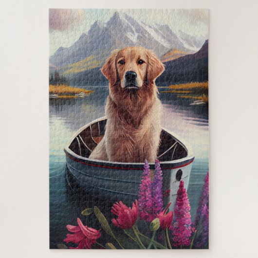 Golden Retriever op een peddel: Een Schilderachtig Legpuzzel (Verticaal)
