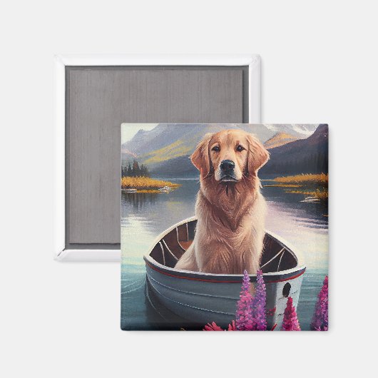 Golden Retriever op een peddel: Een Schilderachtig Magneet (Voorkant / Achterkant)