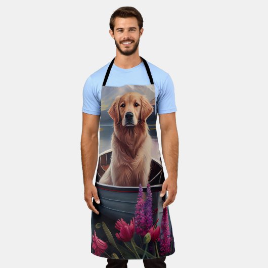 Golden Retriever op een peddel: Een Schilderachtig Schort (Gedragen)